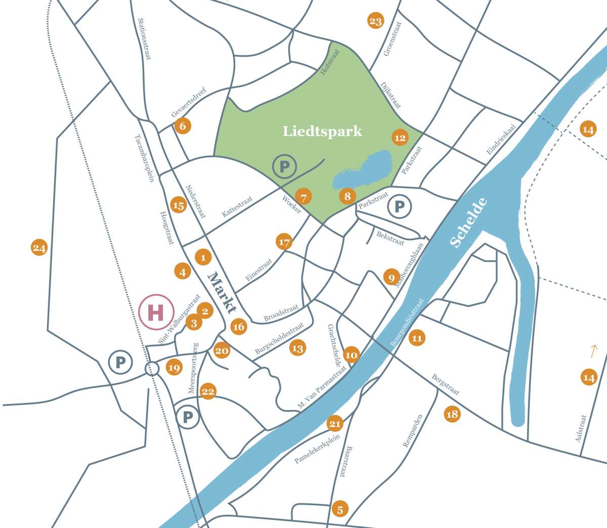 Onderstroom 2025 - kaart stadscentrum Oudenaarde