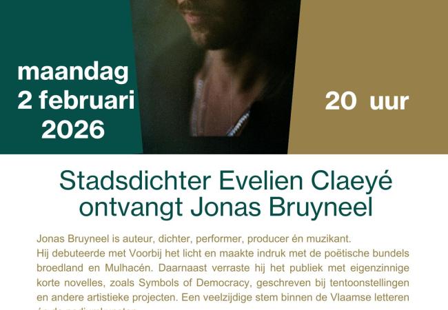 poëzieavond: stadsdichter Evelien Claeyé ontvangt gastdichter Jonas Bruyneel © Jonas Bruyneel; Bibliotheek Oudenaarde